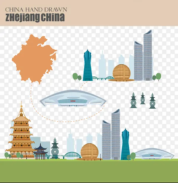 创意设计装饰杭州地标免抠图PNG图片素材下载_图片编号qggwbbaq-免抠素材网