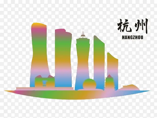 彩色自创手绘旅游杭州地标免抠图
