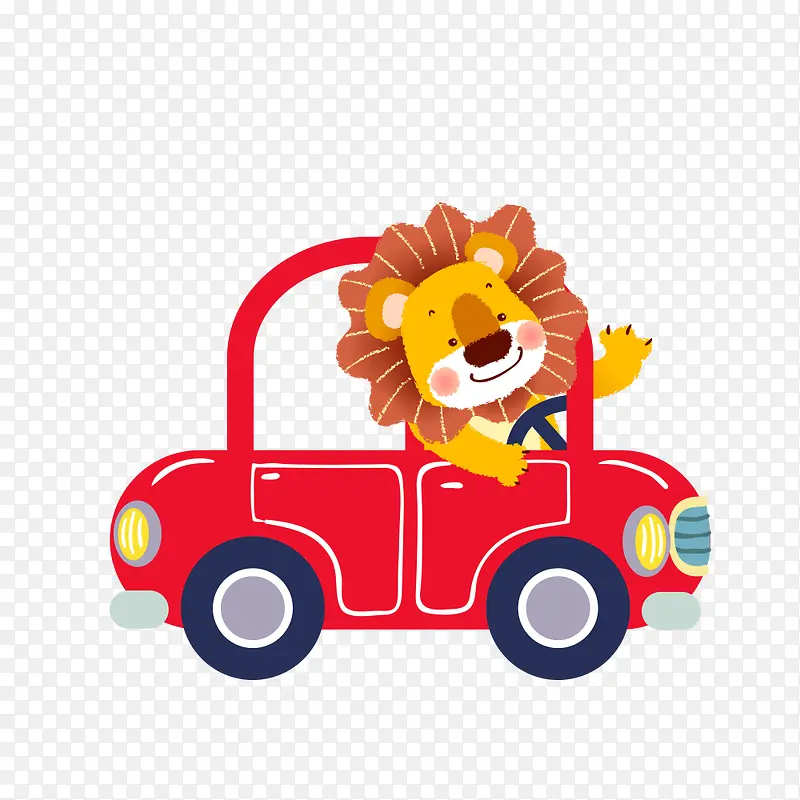 小狮子开红色汽车