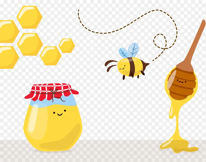 卡通有机蜂蜜和蜜蜂矢量图