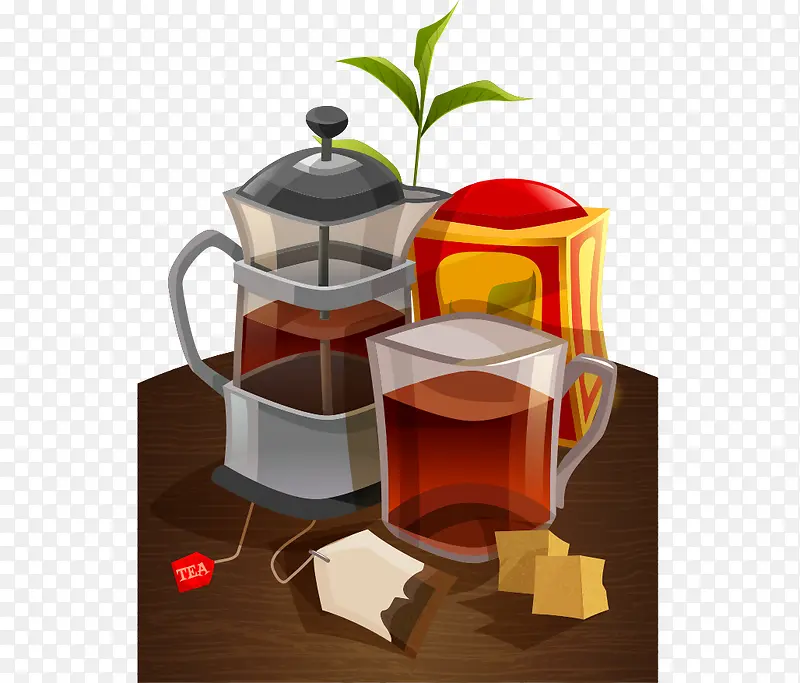 手绘桌面茶具红茶包茶叶