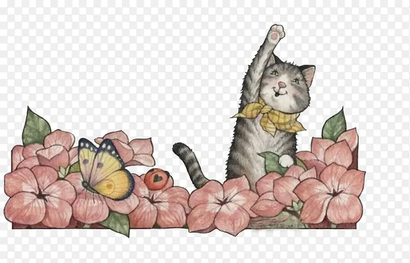 在花草中玩耍的小猫咪