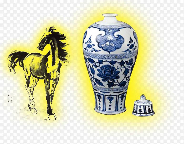 青花瓷瓶骏马