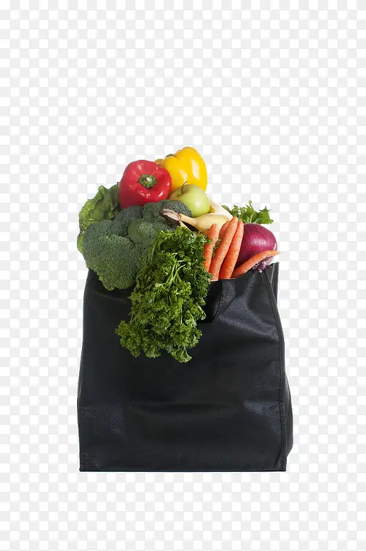 黑色购物袋和蔬菜