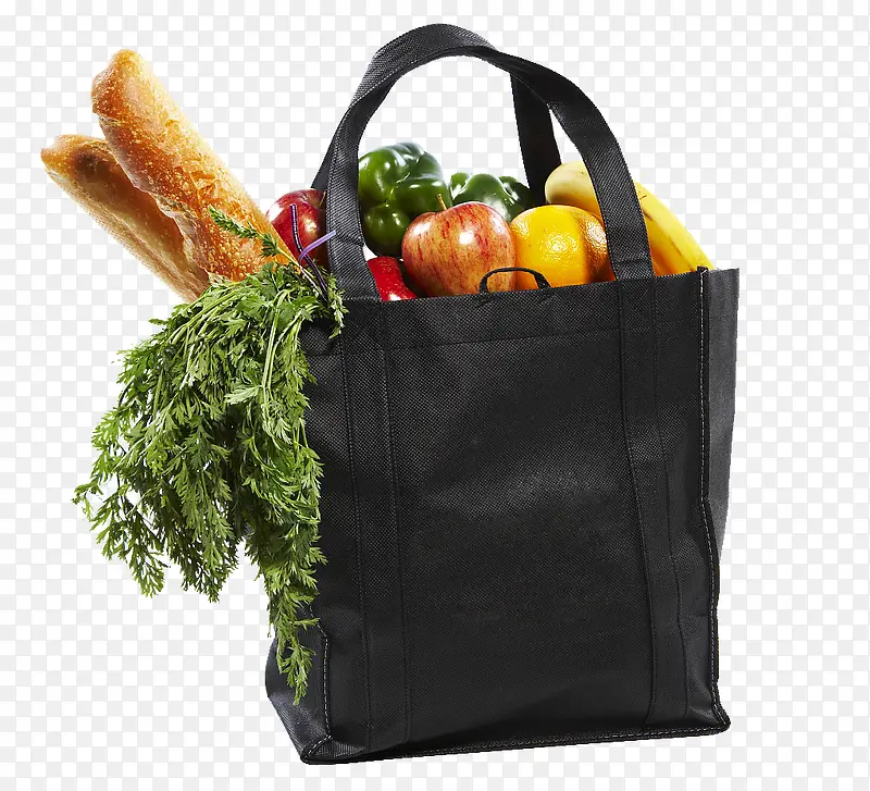 黑色购物袋里的果蔬