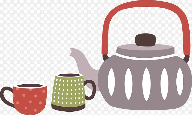 矢量手绘茶壶与茶杯