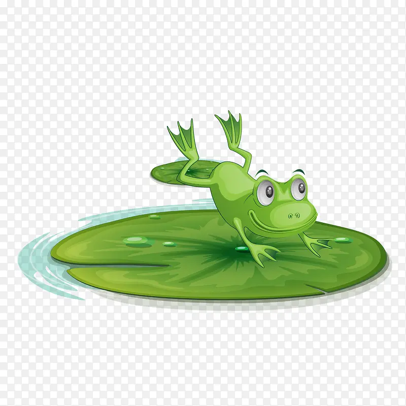 手绘绿色跳到荷叶的青蛙