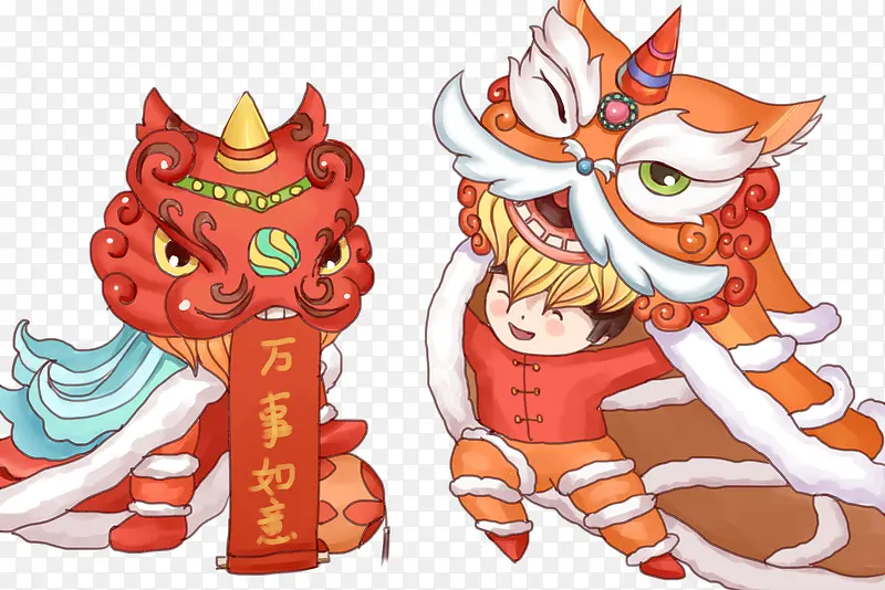 新年卡通装饰舞狮素材PNG图片素材下载_图片编号qggklpnq-免抠素材网