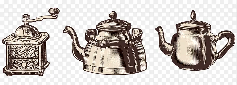 西式复古茶壶矢量