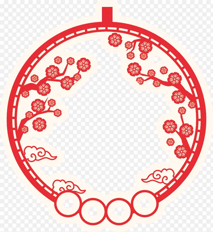 红色中国风花枝剪纸