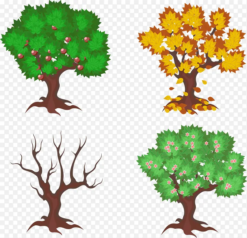 矢量手绘不同季节的树