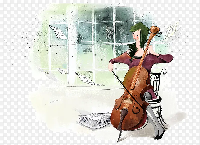 拉提琴的美女