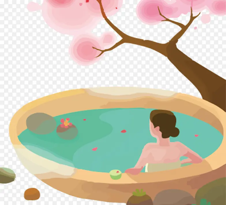 樱花日本温泉卡通图案