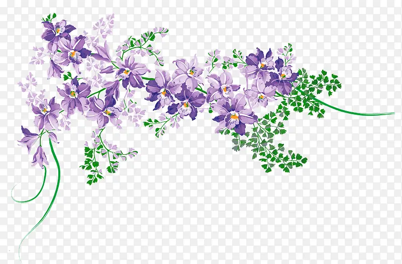 紫色小清新手绘花朵装饰图案