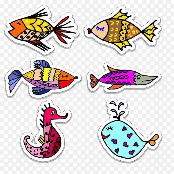 手绘多彩鱼类