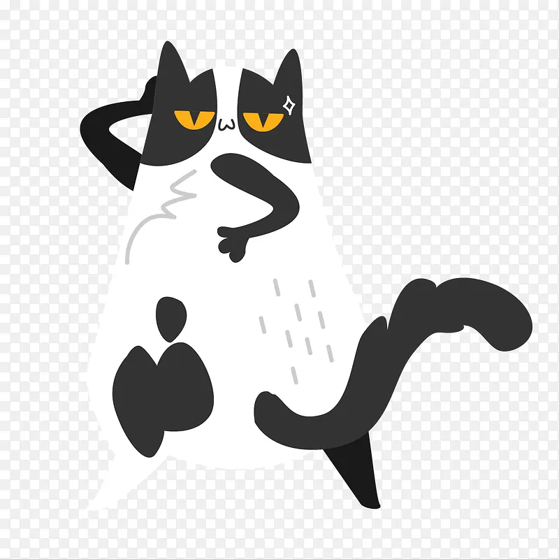 黑白色卡通妖娆的猫咪