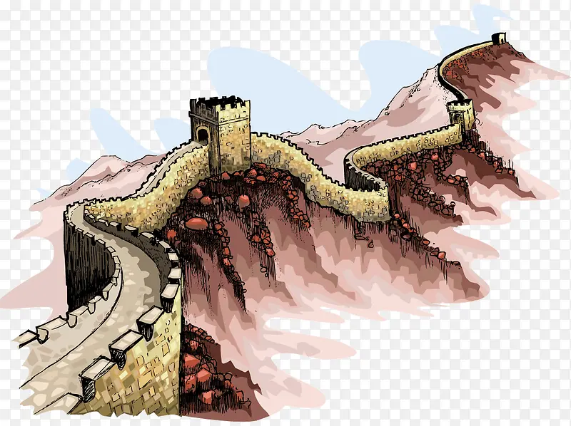 彩绘中国万里长城矢量