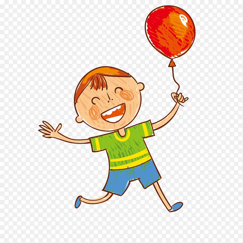 卡通拿着气球的男孩矢量图
