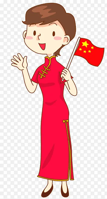 红色手绘中国旗袍女导游