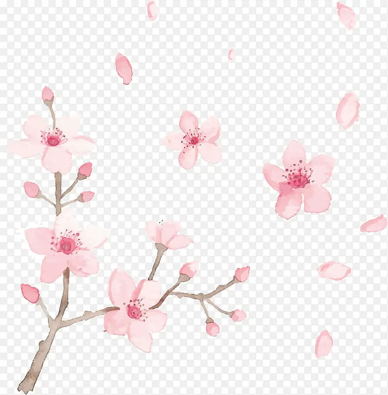 矢量手绘粉色桃花