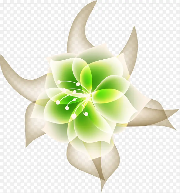 手绘绿色透明花朵图案