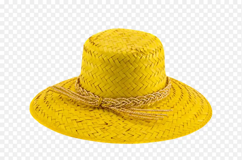 黄色宽边编织的装饰带草帽女实物