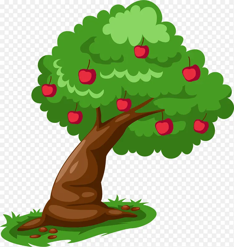 手绘红色苹果大树图案