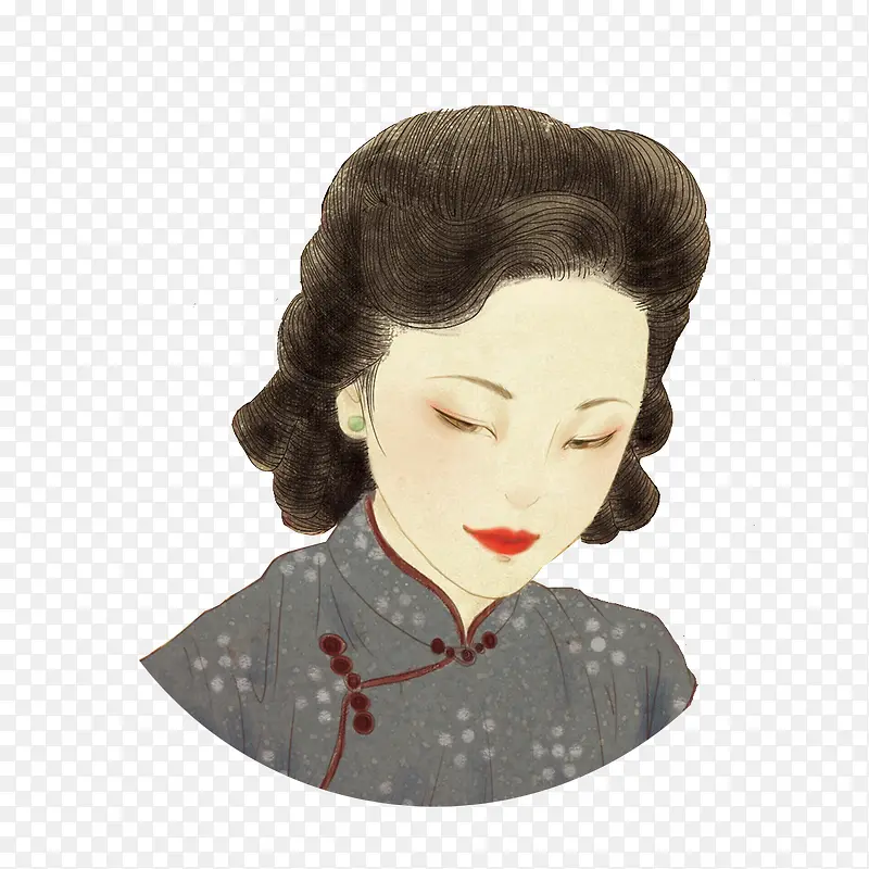 手绘人物插图民国风女人装饰插画