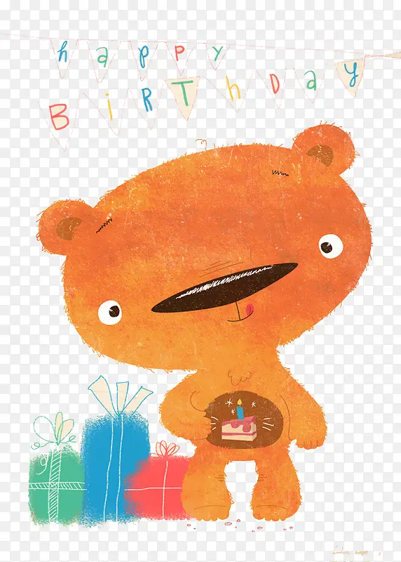 手绘小棕熊生日卡
