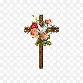 鲜花缠绕的十字架