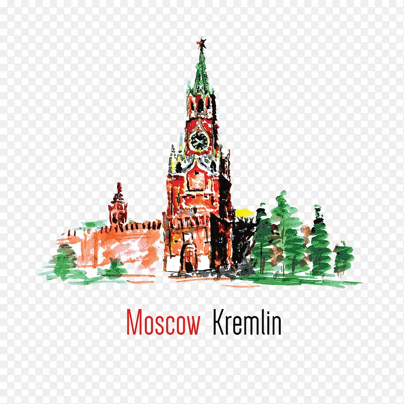 手绘水彩莫斯科建筑