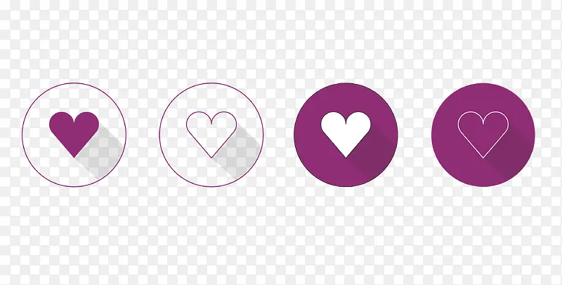 扁平白色和紫色心形混搭图标