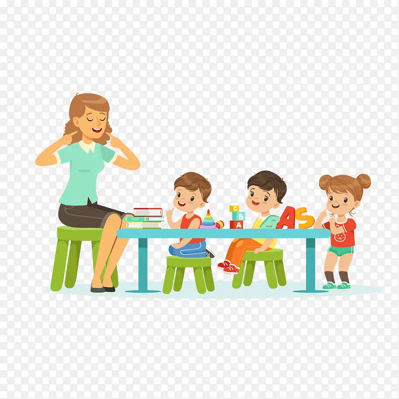 幼儿园老师与小朋友矢量图