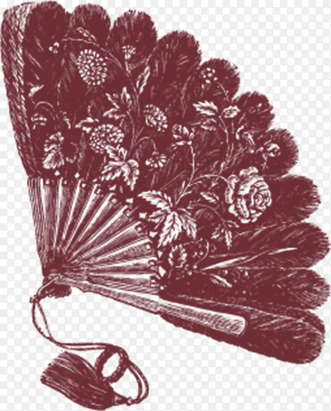 手绘羽毛折叠扇子图案