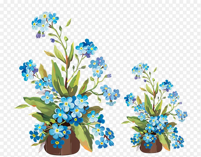 手绘蓝色盆栽植物