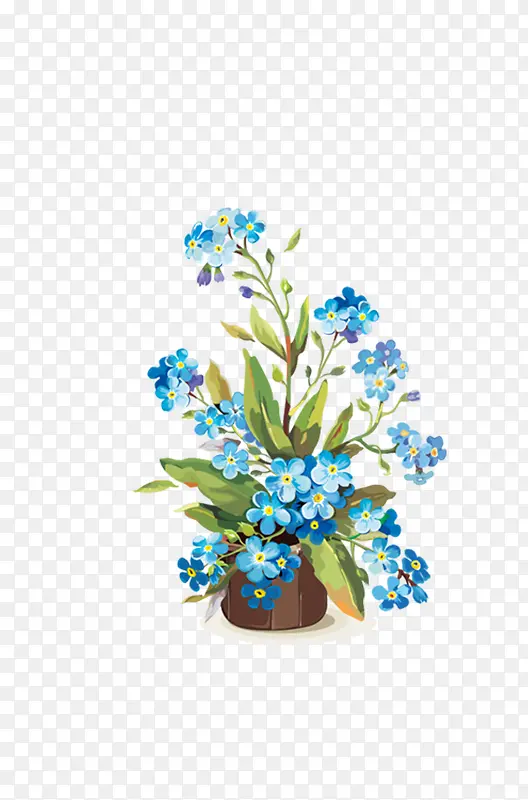 手绘卡通蓝色小花盆栽