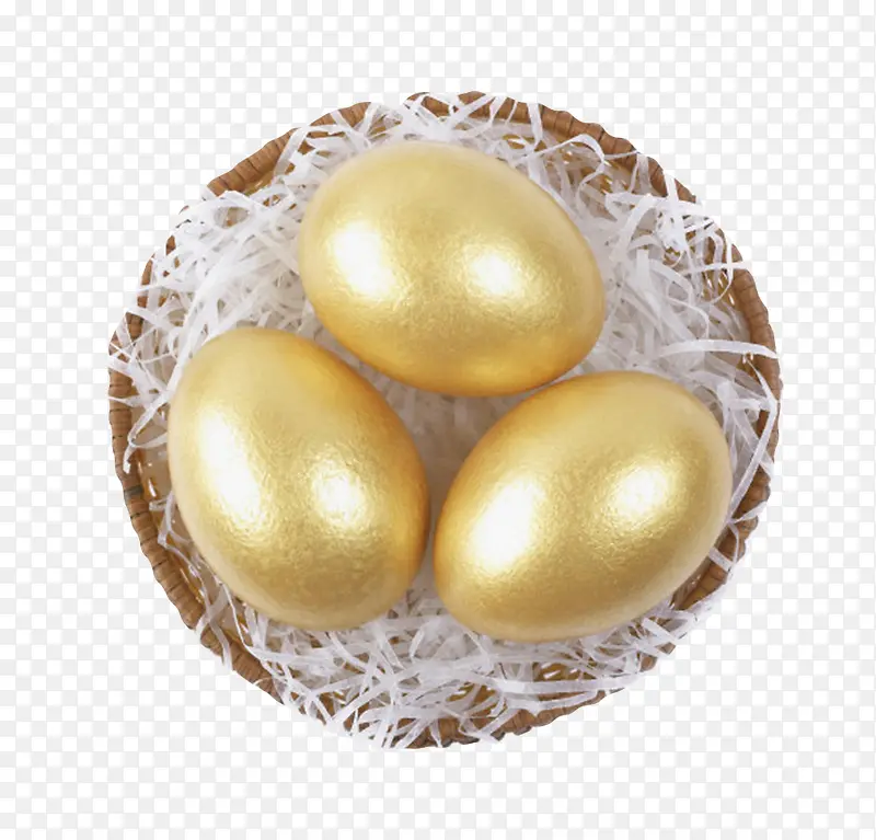 金色禽蛋鸟窝中的食用彩蛋实物