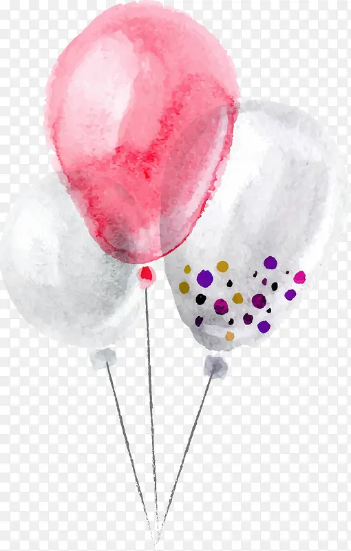 手绘水彩绘画白色粉色气球