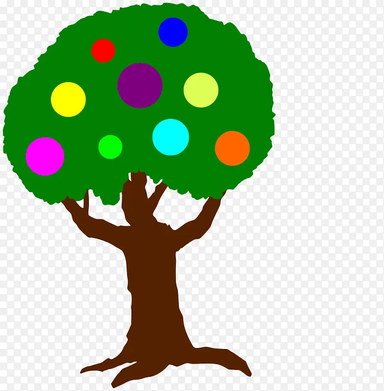 各种颜色果子的卡通树
