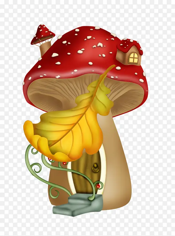 卡通红色蘑菇树屋