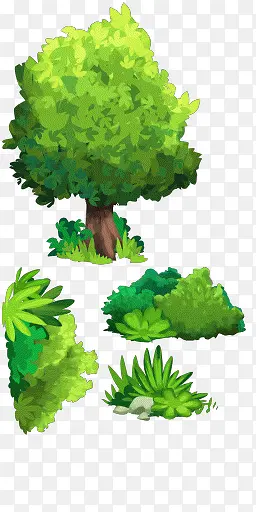 卡通绿色茂密的大树