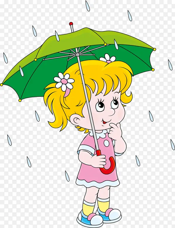 手绘打雨伞的小女孩