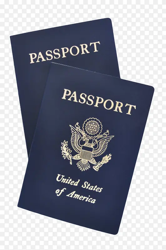 蓝色两本层叠的美国护照本实物