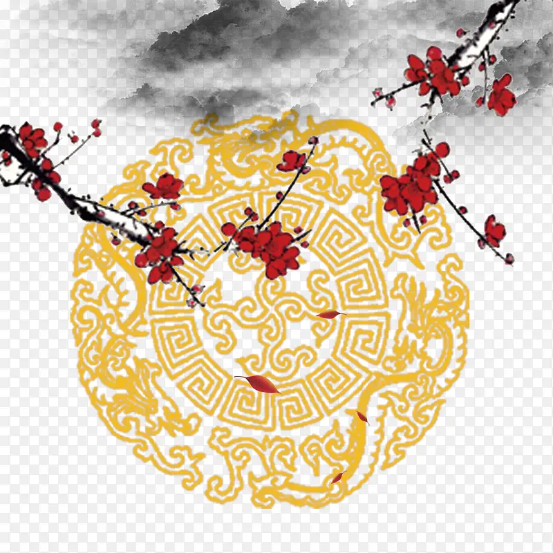中国风梅花山水花纹装饰