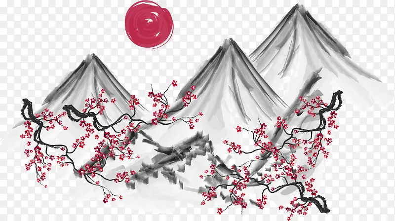 水墨手绘插画山脉