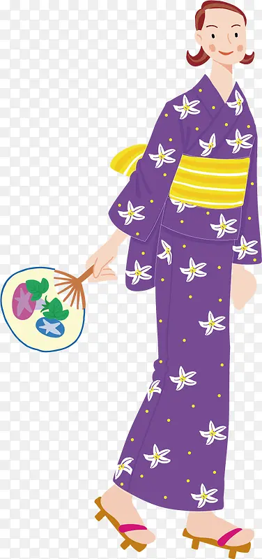 矢量图紫色日本服装女孩