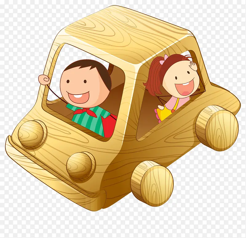 卡通手绘木质小车