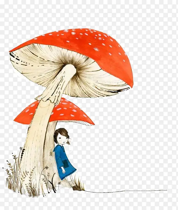 蘑菇下的小女孩