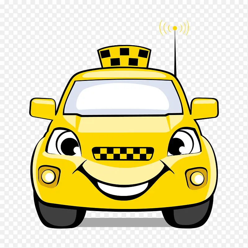 黄色出租车小轿车矢量简笔插画