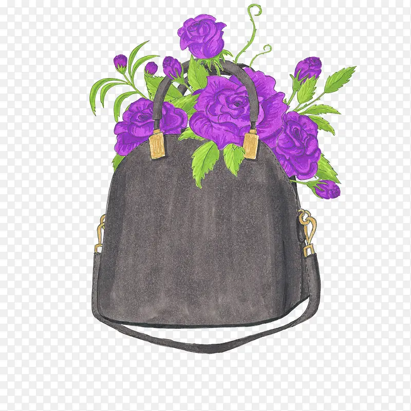 手绘书包里的花束紫色花朵